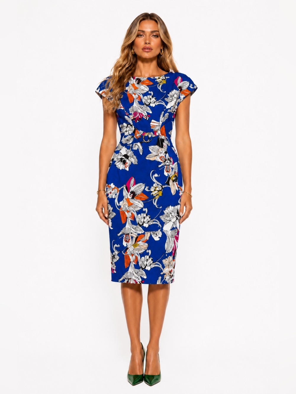 Versace Jeans Couture Blue Floral Belted Sheath Dress Size 40 / 4